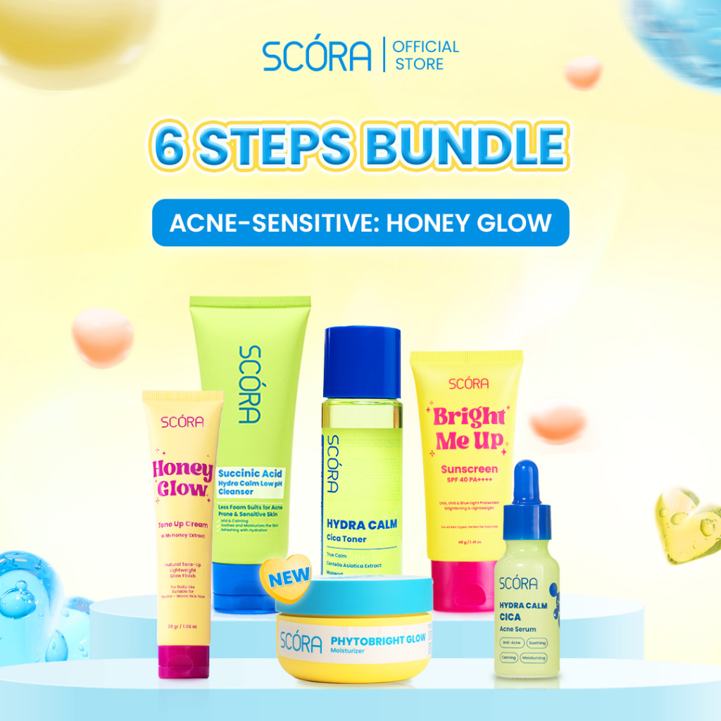PAKET SCORA Phytobright Glow Moisturizer Glow Serum Tone Up Cream Sunscreen Gentle Low pH Cleanser