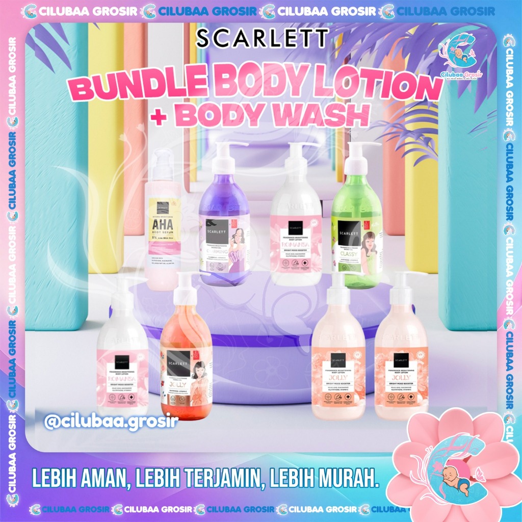 [2PCS] SCARLETT Bundle Hemat Body Lotion Mood Booster & Fragrance Brightening Shower Gel  || Body Wash || AHA Body Serum || Mencerahkan Kulit