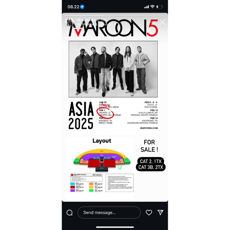 Jual Tiket Maroon5 Jakarta 1 Feb Cat 2 Jual rugi | Shopee Indonesia