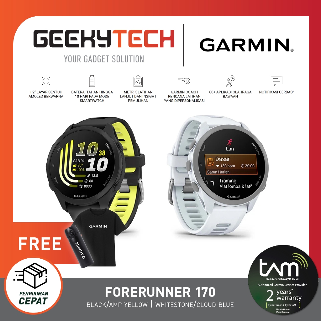 Garmin Forerunner 170 AMOLED / Garmin FR 170 Amoled Display Smartwatch Running Watch - Garansi Resmi TAM