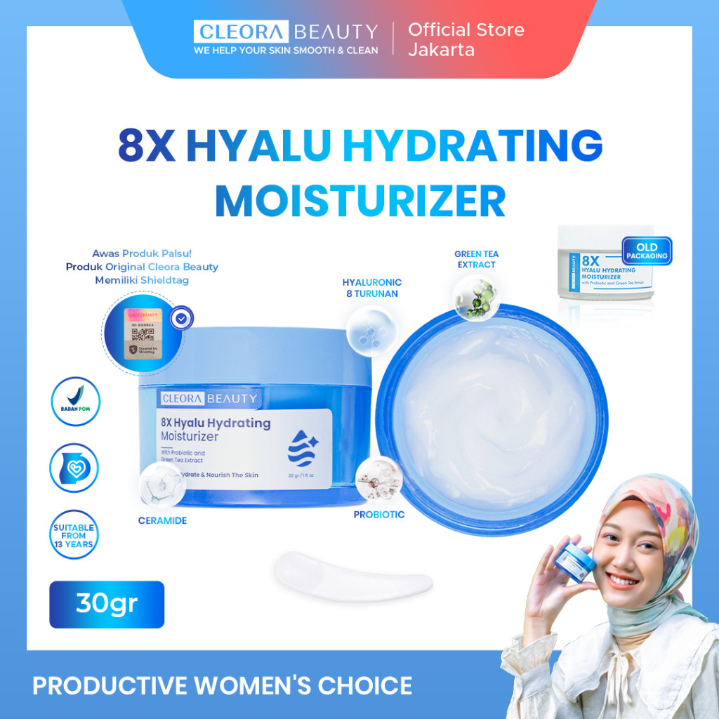 CLEORA BEAUTY 8X Hyalu Hydrating Moisturizer – Pelembap Wajah Pagi dan Malam untuk Kulit Lembap, Segar, dan Cerah
