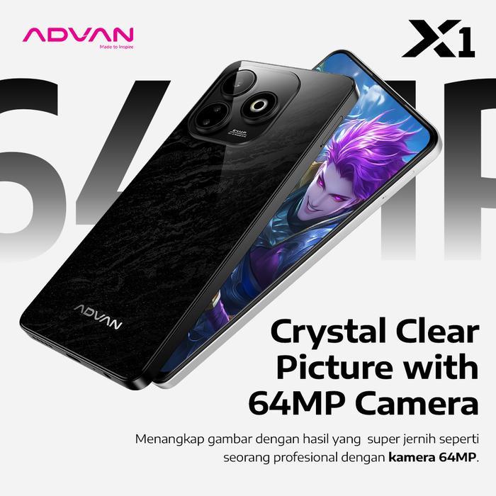 0dw3- Advan X1 Mediatek Helio G100 8Gb+8Gb/128Gb Layar 6.78" Fhd+ Refresh Rate 120Hz Kamera