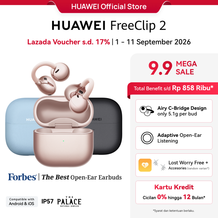 [9.9 s/d 17%]HUAWEI FreeClip 2 TWS Earphone l Unique C-bridge Design l Adaptive Open-ear Listening | Crystal Clear Calls | Lazada Indonesia