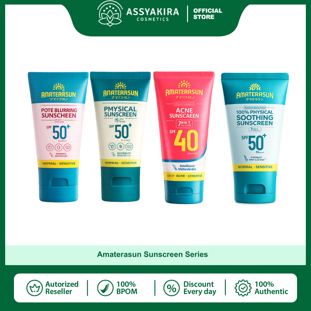 AMATERASUN Physical Sunscreen SPF 50+ PA++++ | Oily Sensitive Acne Sunscreen SPF 40 PA+ | 100% Physical Soothing Sunscreen SPF 50+ PA++++ - 30gr