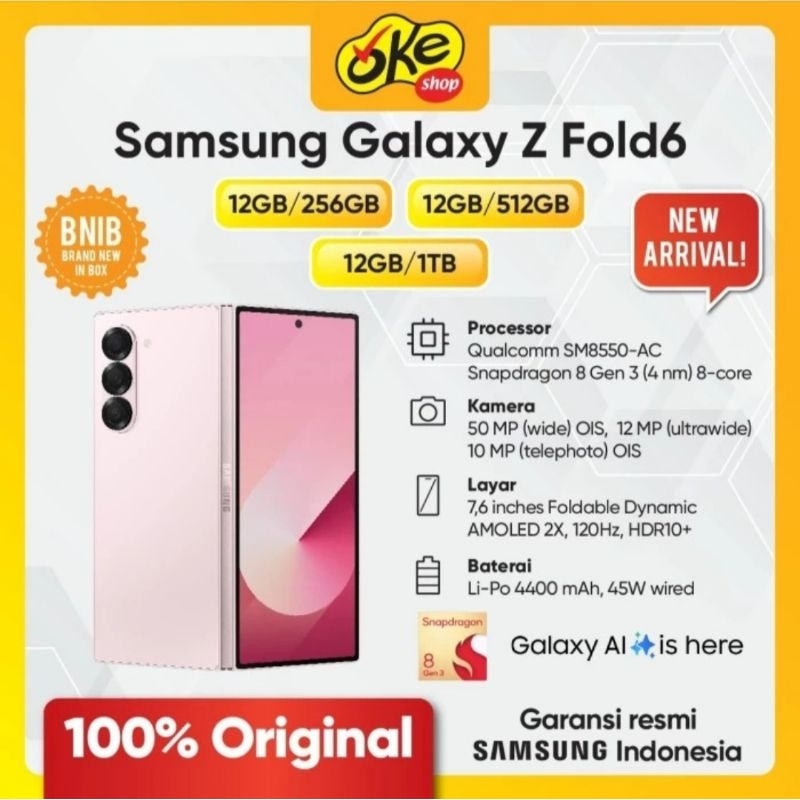 Samsung Galaxy Z Fold6 5G ( Ram 12/512GB ) - Garansi Resmi Sein