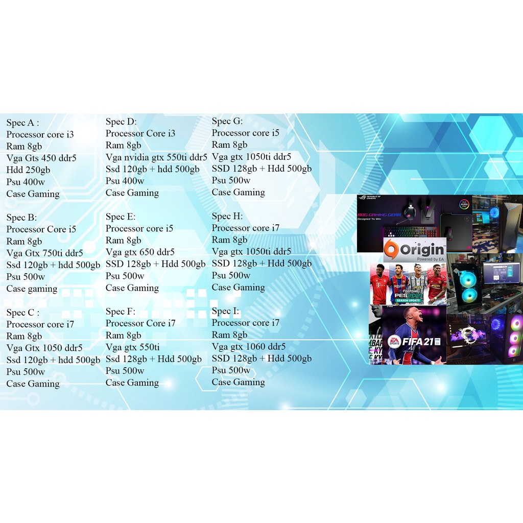 Pc Gaming,PC editing,PC farming,PC office,PC kasir, core i5 ,core i7,core i3,Ryzen,GTX 1650,GTX 1060,GTX 1070,,GTX 1660,rtx 2060