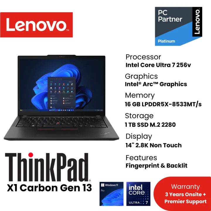 Laptop Lenovo ThinkPad X1 Carbon Gen 13 Intel Ultra 7 16GB 1TB Windows 11 Pro | Lazada Indonesia