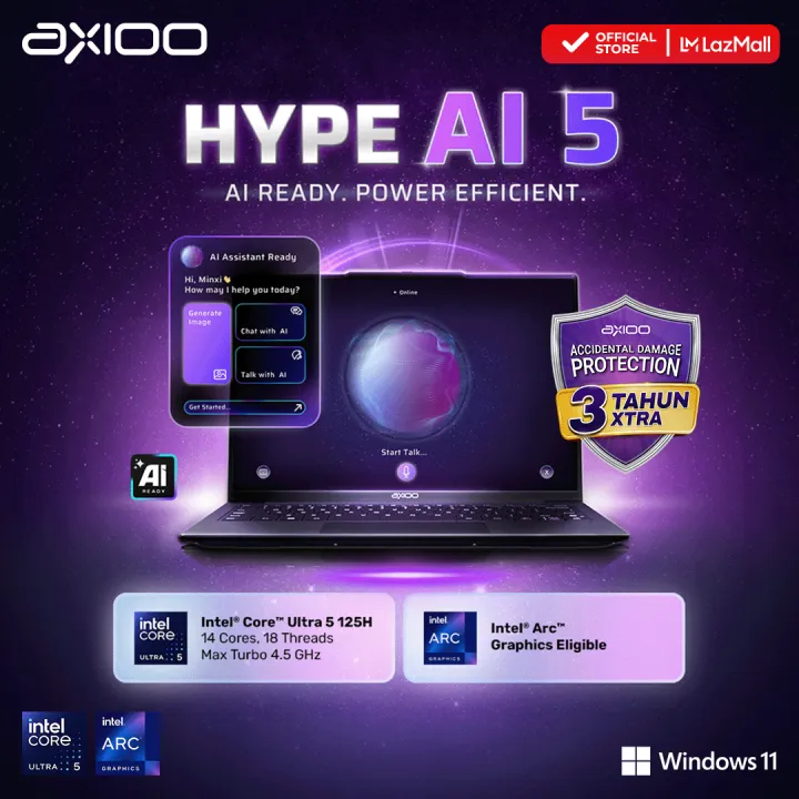 AXIOO HYPE AI 5 | Intel Ultra 5 125H RAM 8GB SSD 256GB FHD+ IPS Windows 11 | Lazada Indonesia