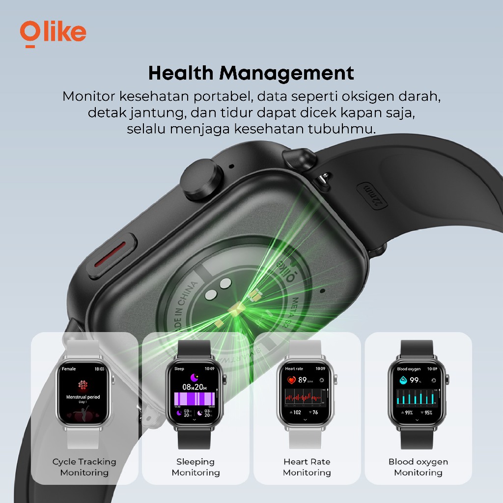 hot product olike smartwatch meta s2 1.83" hd screen 1000mah sync strava ip68 tahan air healt &