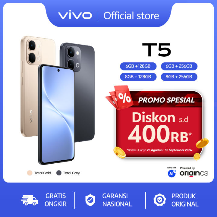 vivo T5 - 7200 mAH + 44W FlashCharge, 32MP Front Camera, Origin OS + vivo AI, IP68/69/69+ | Lazada Indonesia