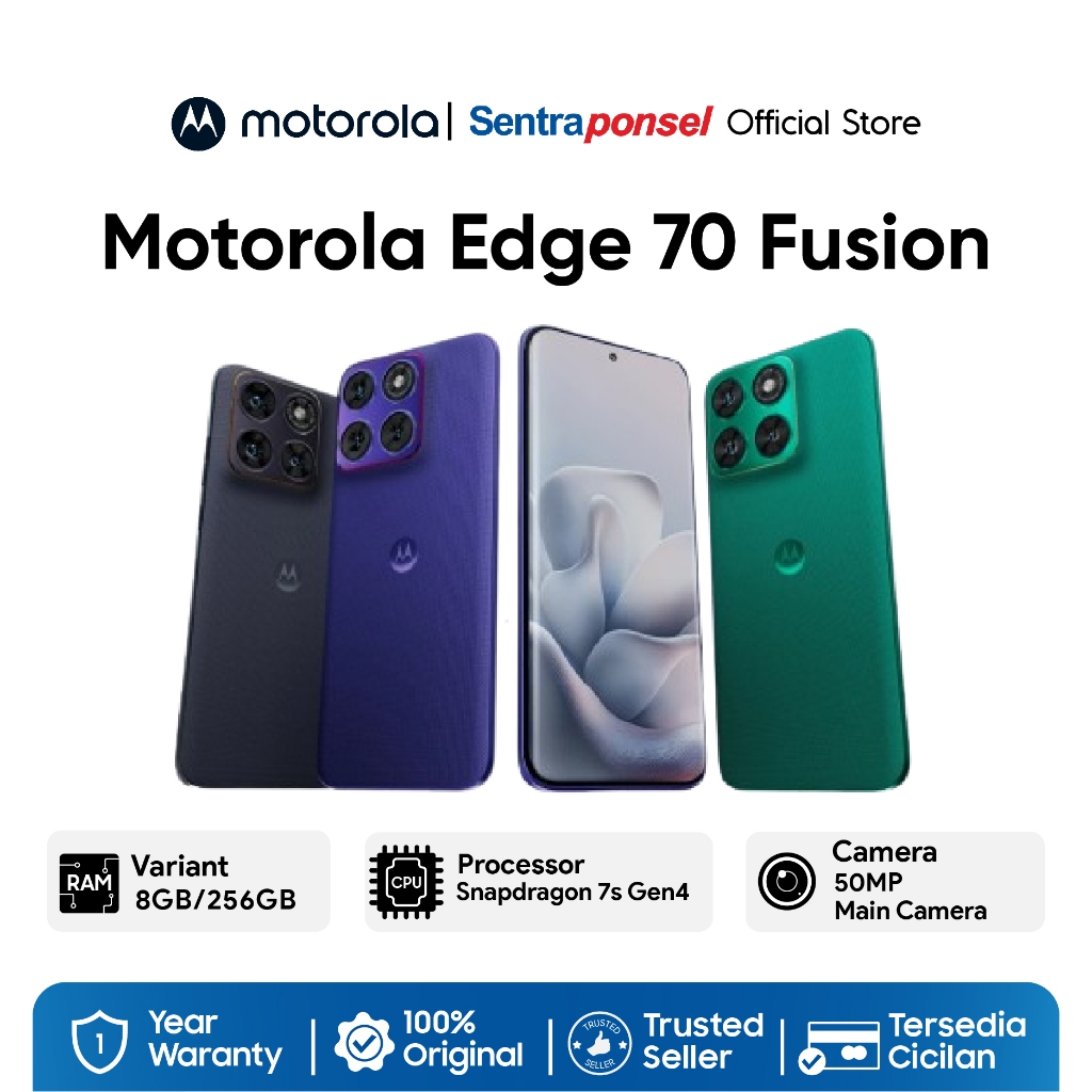 Motorola Edge 70 Fusion 5G 8GB/256GB - Snapdragon7s Gen4 - MotoAI - 6.67” Extreme AMOLED 144Hz - 50MP Sony LYT710 OIS Rear - Garansi Resmi
