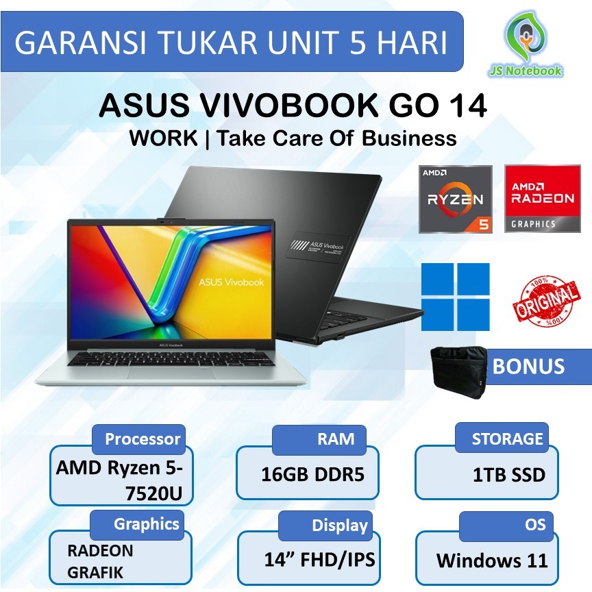 Asus Vivobook GO 14 E1404 Ryzen 5 7520U 16GB 512GB W11+OHS 14.0"FHD