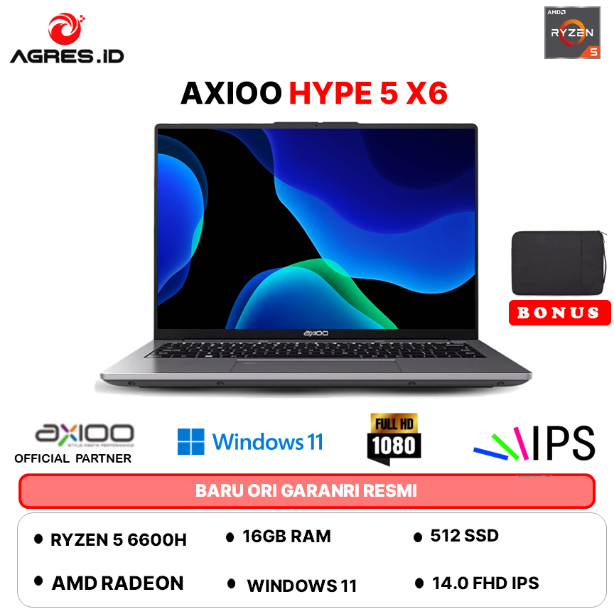 AXIOO HYPE 5 AMD X6 AMD RYZEN 5 6600H - RAM 16GB 512GB WINDOWS 11 14."FHD IPS