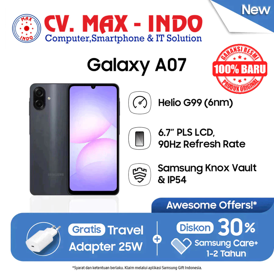 SAMSUNG GALAXY A07 4G 4GB/128GB (SM-A075F/DS) 6.7" GARANSI RESMI