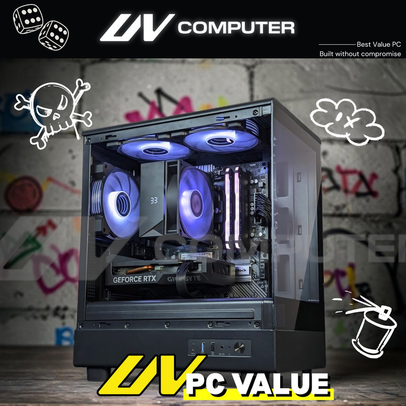 UV Value PC Nvidia RTX 5060 Ti 16GB (alt Colorful) | AMD Ryzen 5 7600 | DDR5 16GB 5600MHz Value | NVMe 256GB (1800MB/s) | Komputer Rakitan Gaming Editing Gamer Render Live Stream Streaming Content Creator
