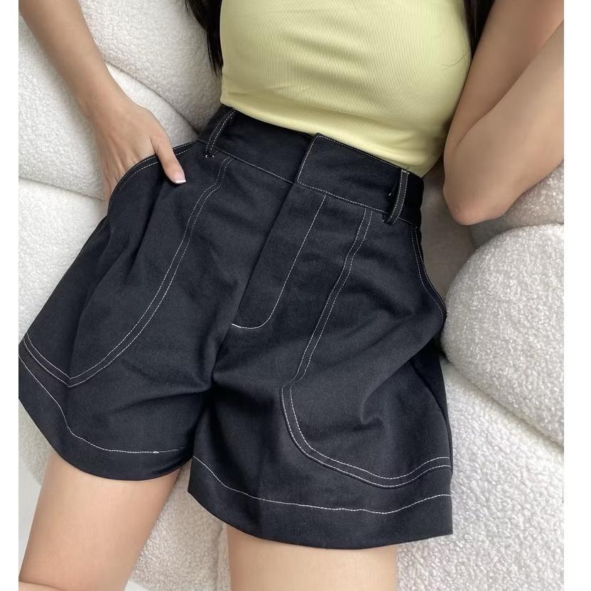 wajib punya hotpants karina contrast stitch short premium pants celana pendek streach wanita denim look alike