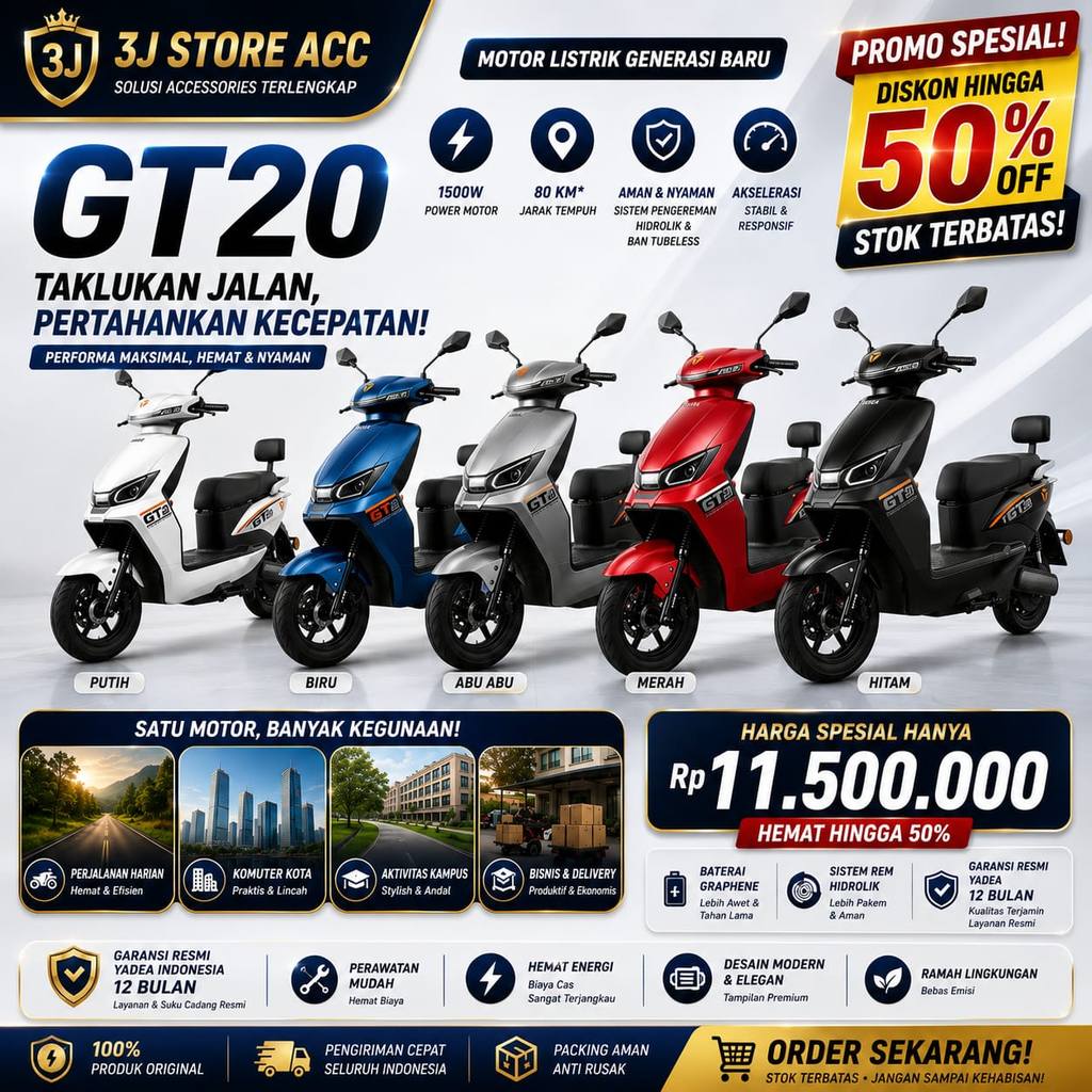 Jual [GARANSI] Motor Listrik Yadea GT20 1500W Jarak Tempuh 80KM Baterai Graphene Garansi Resmi 12 Bulan | Shopee Indonesia