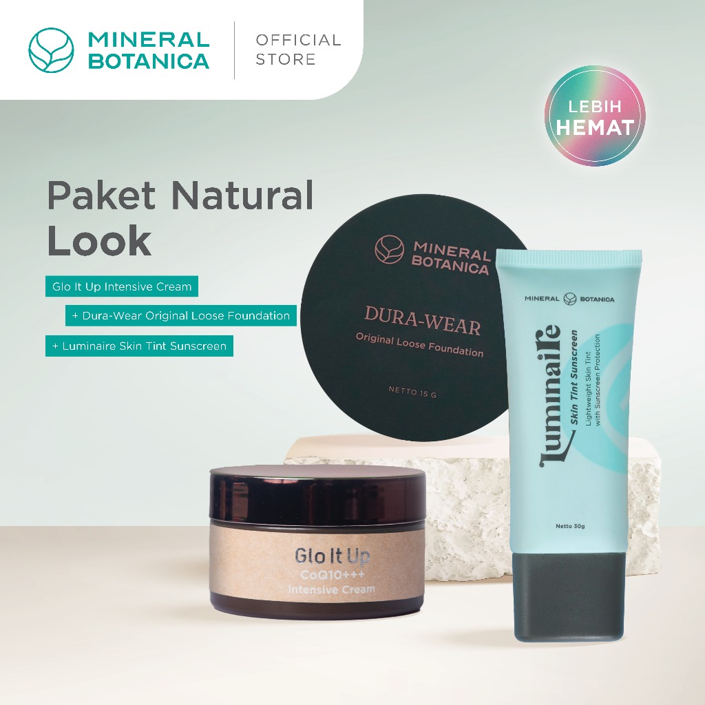 [PAKET NATURAL MAKEUP LOOK] Mineral Botanica Bundle Natural Makeup Look 3in1 Glo it up Moisturizer Cream + Tinted Sunscreen + Original Loose Foundation