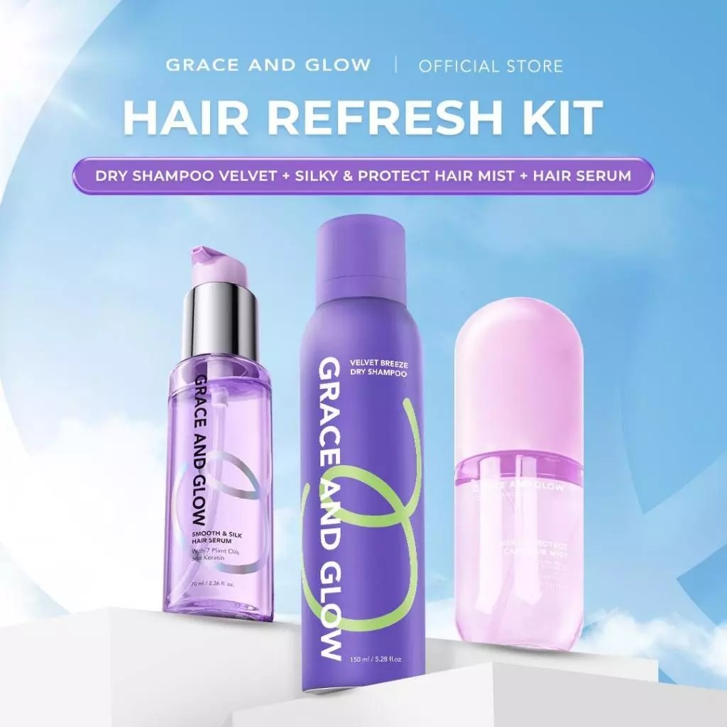 [Khusus Member] Grace and Glow Bundle 3in1 Hair Refresh Kit (Dry shampoo Velvet + Smooth & Silky Hair Serum + Silky & Protect Care Hair Mist)