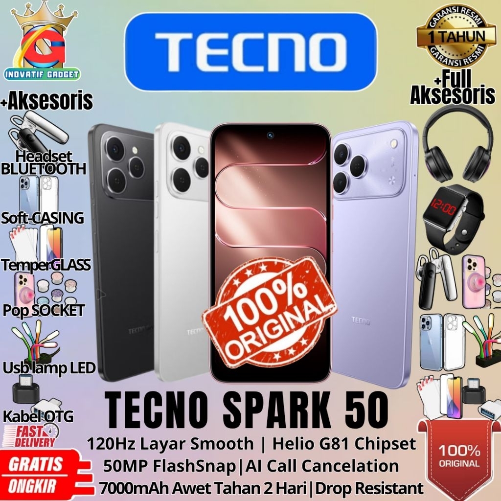 HP BARU TECNO SPARK 50 8/128GB & 6/128GB & 4/128 Ram Upto 24GB 120Hz Layar Smooth GARANSI RESMI 100% ORIGINAL