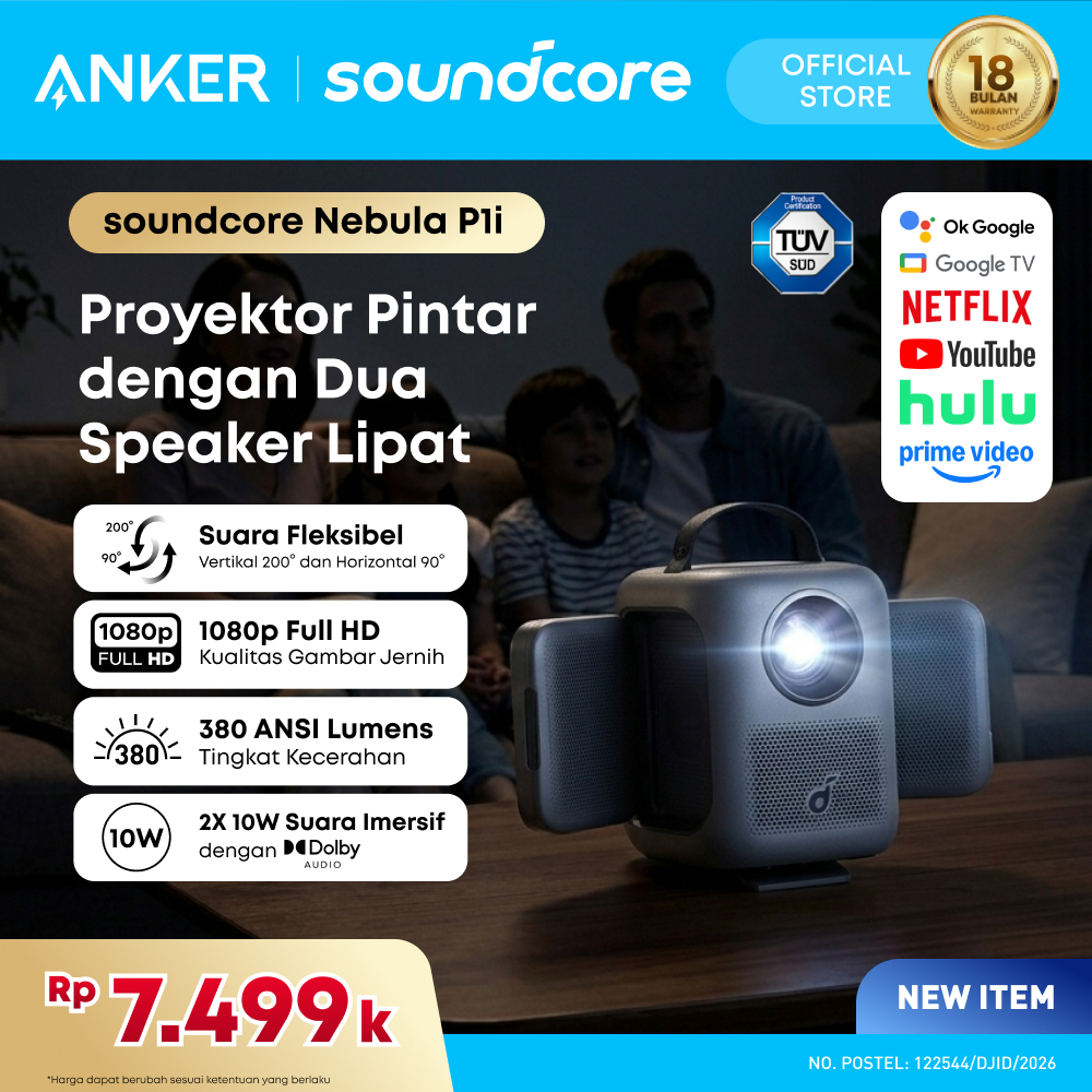 Anker soundcore Nebula P1i Portable Projector with Flippable Speaker Wi-Fi Bluetooth Autofocus and Auto Keystone All-Glass Lens 4K Support 380 ANSI Lumens 20W Dolby Audio 1080p - D2200