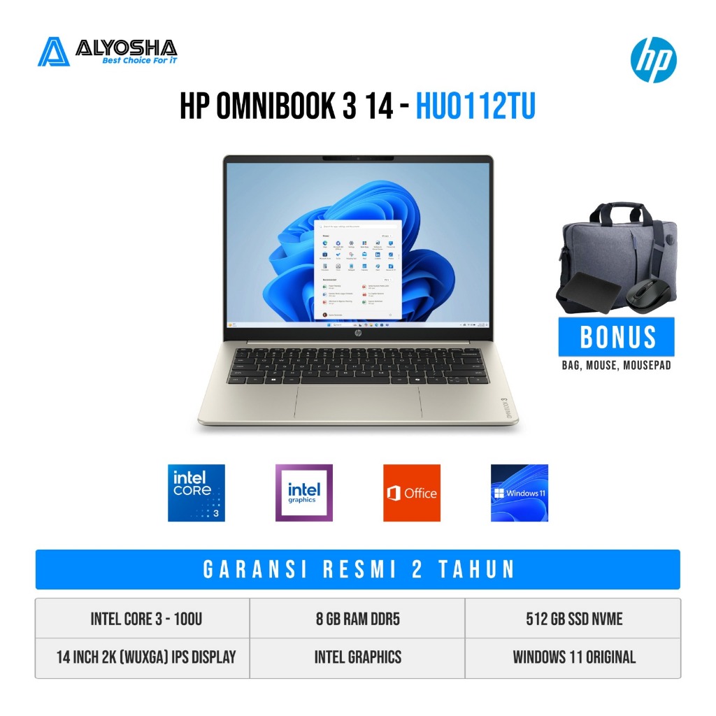 HP OmniBook 3 14 HU0112TU HU0113TU HU0115TU | Intel Core 3-100U | 8GB | 512GB SSD | WIN11 + OHM 2024