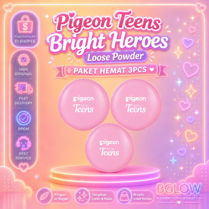 [TRIPLE PACK] Pigeon Teens Bright Heroes Loose Powder 9gr| Bedak Tabur Remaja |Niacinamide Infused