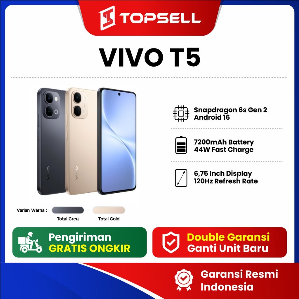 VIVO T5 5G 8+256GB Dimensity 7400-Turbo Gaming Series Bergaransi Resmi