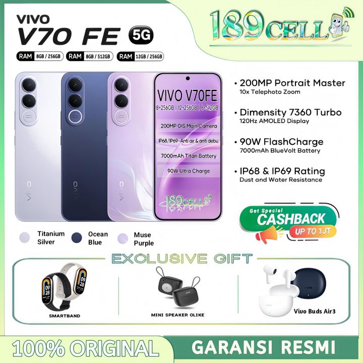 VIVO V70 FE 5G 8/256GB 12/256GB 8/512GB - MediaTek Dimensity 7360 Turbo - V70FE GARANSI RESMI | Lazada Indonesia