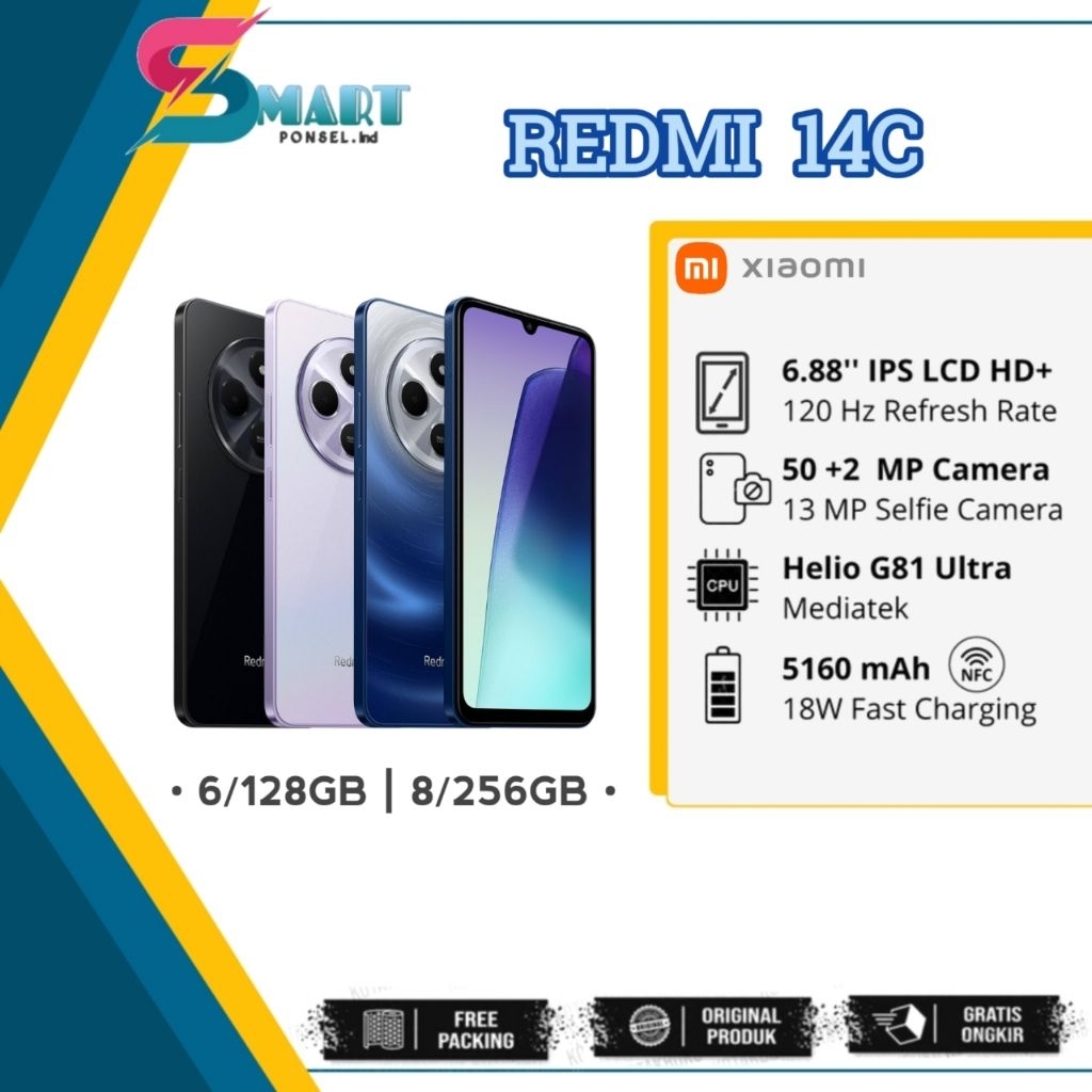 REDMI 14C (6/128GB & 8/256GB) GARANSI RESMI 100% ORIGINAL GARANSI RESMI XIAOMI TAM INDONESIA