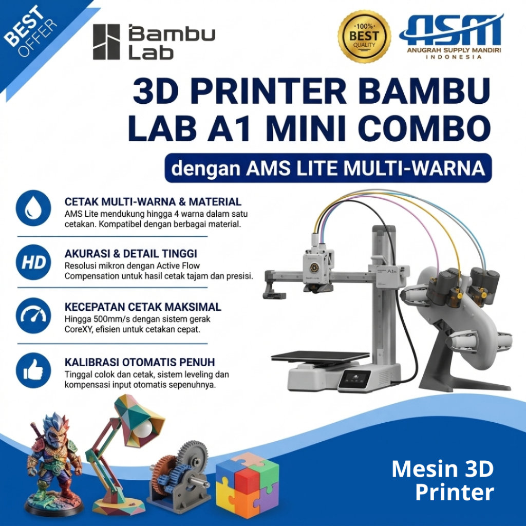 Mesin 3D Printer Bambu Lab A1 Mini Combo Multi-Warna, 4 Warna, Presisi Tinggi, Otomatis