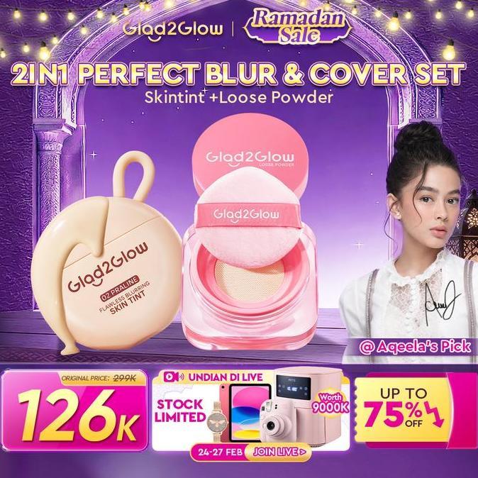 FLASH SALE - HotGlad2Glow Perfect Blur & Cover 2in1 Set - Flawless blurring Skin Tint+Loose Powder makeup kulit berminyak pori besar menutupi noda meratakan warna kulit hasil natural halus tahan lama tanpa cakey coverage buildable foundation G2G