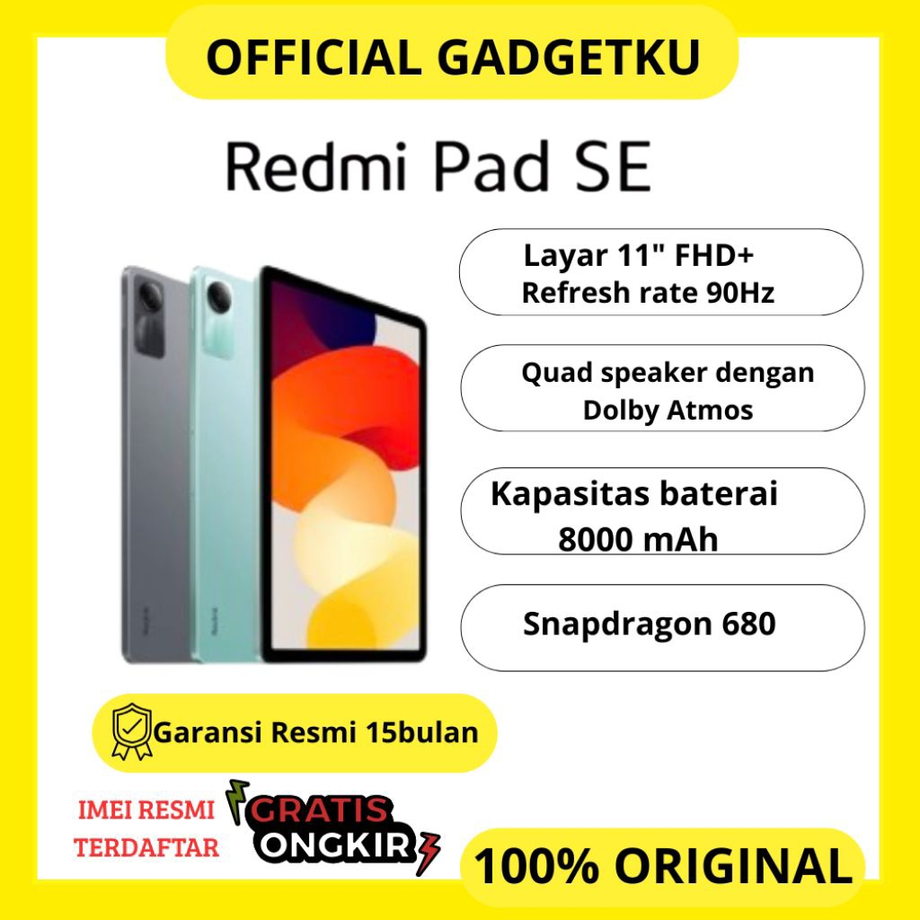 Xiaomi Redmi Pad SE (4/128GB)|Snapdragon 680 Layar 11"FHD+|8000mAh