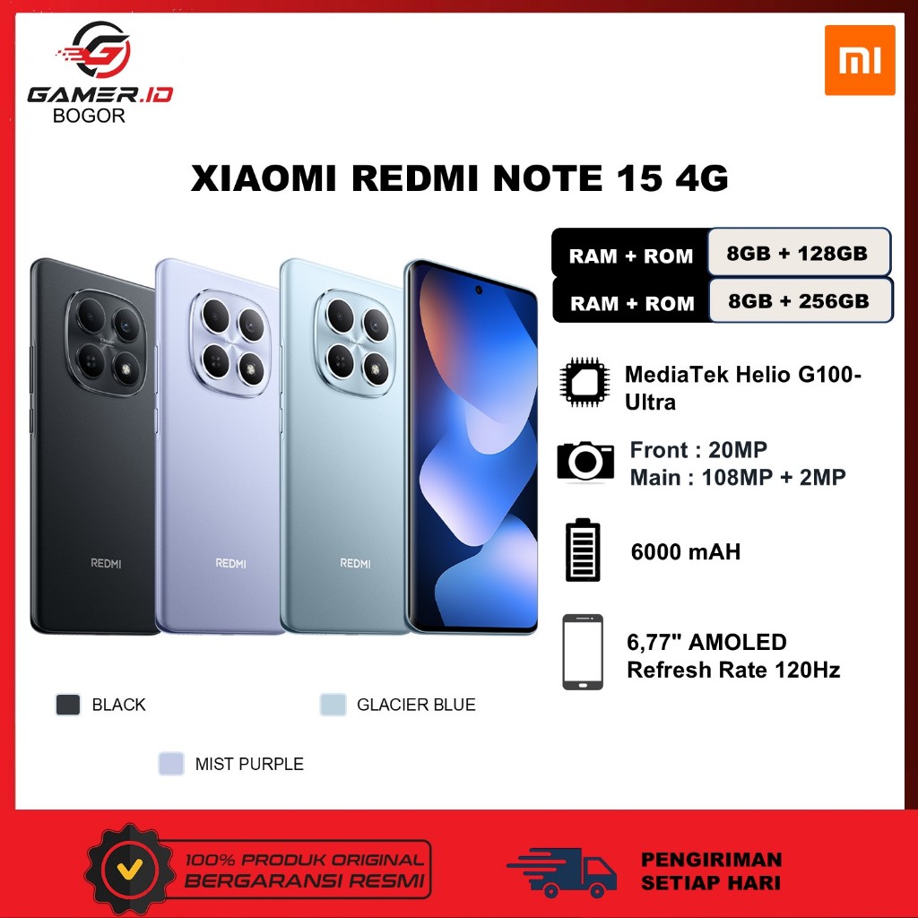 Jual Xiaomi Redmi Note 15 8/256GB | Helio G100-Ultra | AMOLED 6,77" 120Hz | 6000mAh 33W | Shopee Indonesia
