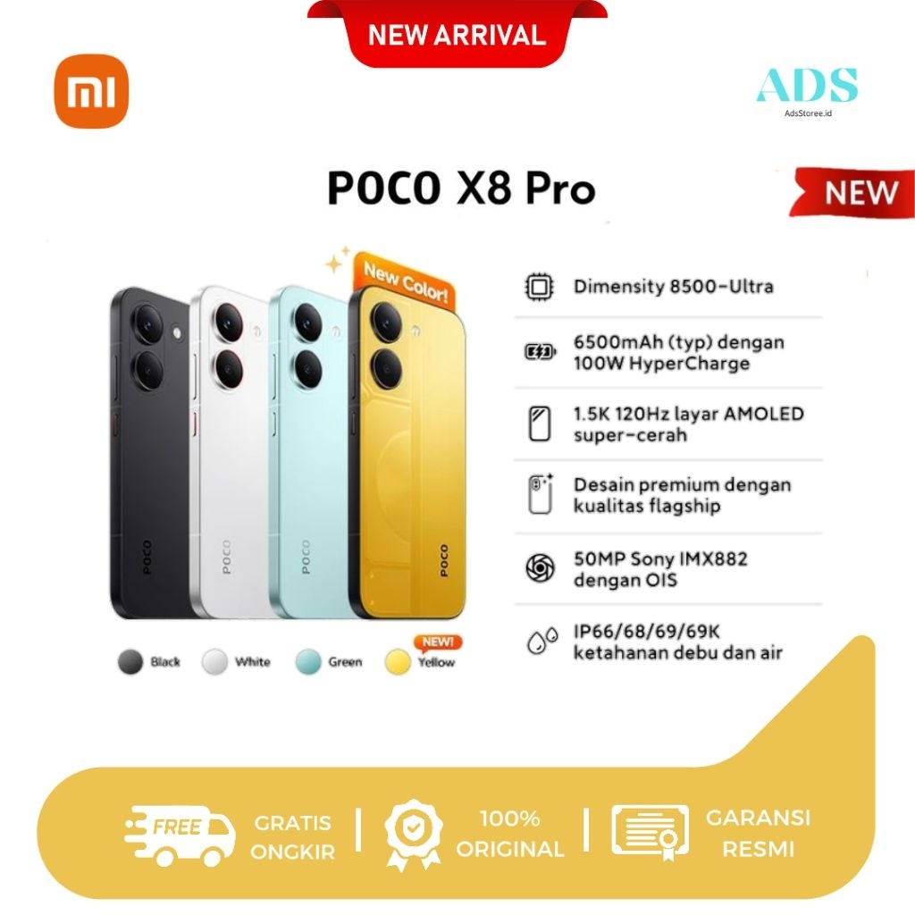 Jual [NEW] POCO X8 PRO 5G (12+512GB) (8+512GB) (8+256GB) Dimensity 8500-Ultra | 100W HyperCharge + 6500mAh Garansi Resmi Indonesia | Shopee Indonesia