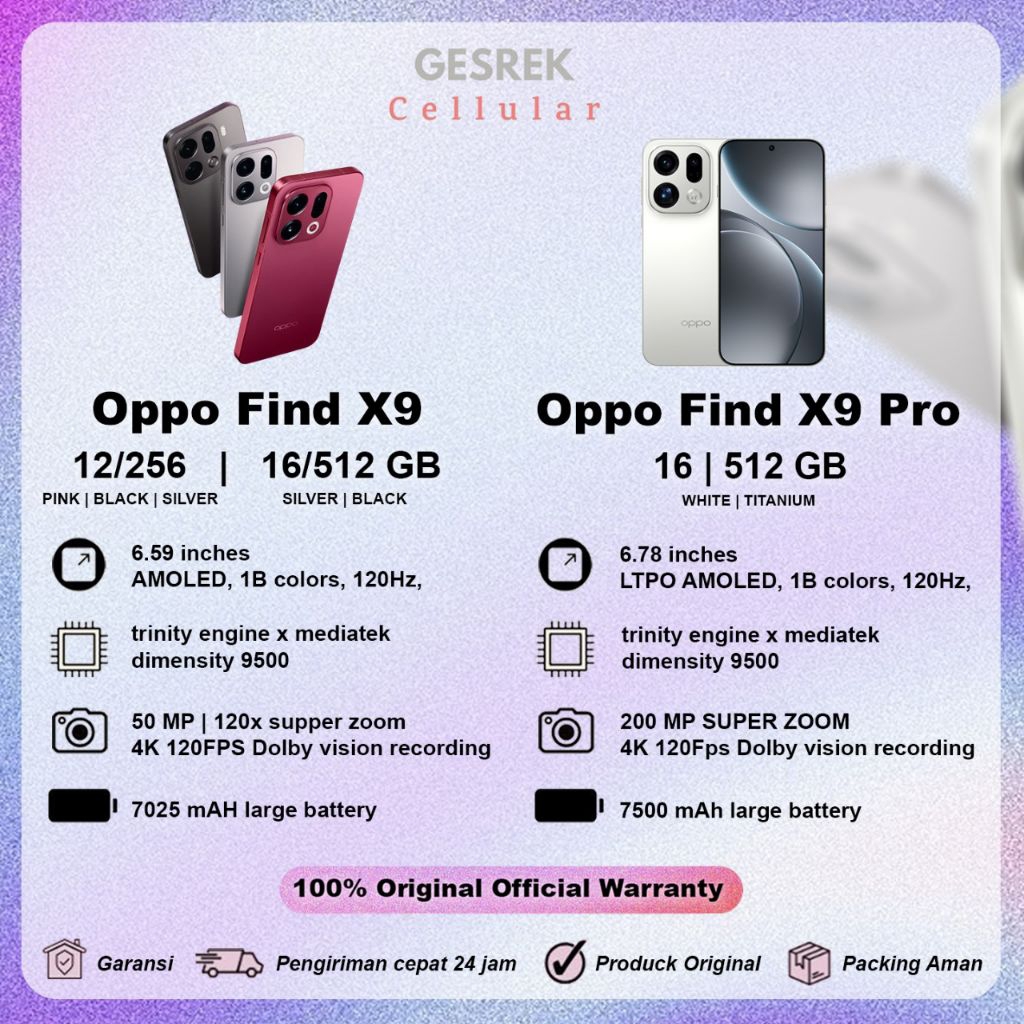 Jual OPPO Find X9 X9 Pro 12/256GB 16/512GB - Garansi RESMI | Shopee Indonesia