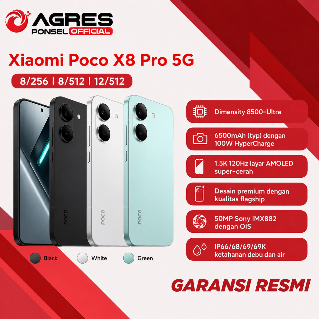 Jual Xiaomi Poco X8 Pro 5G 12/512GB 6.59" 1.5K Amoled 120Hz - 6500mAh 100W HyperCharge - 50MP Sony IMX882 | Shopee Indonesia