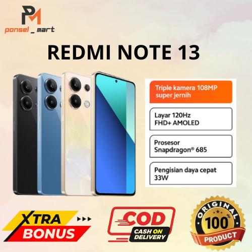 Jual XIAOMI REDMI NOTE 13 4G 8/256GB - MediaTek Helio G99 - AMOLED 1080 x 2400 piksel (FHD+) | Shopee Indonesia