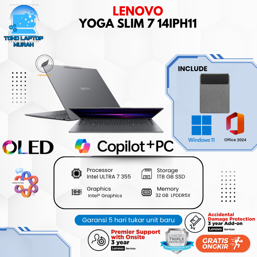 Jual Lenovo Yoga Slim 7i Aura Edition OLED 2026 Intel ULTRA 7 355 - 32GB - 1TB SSD 14" 2,8K PureSight Pro | Shopee Indonesia