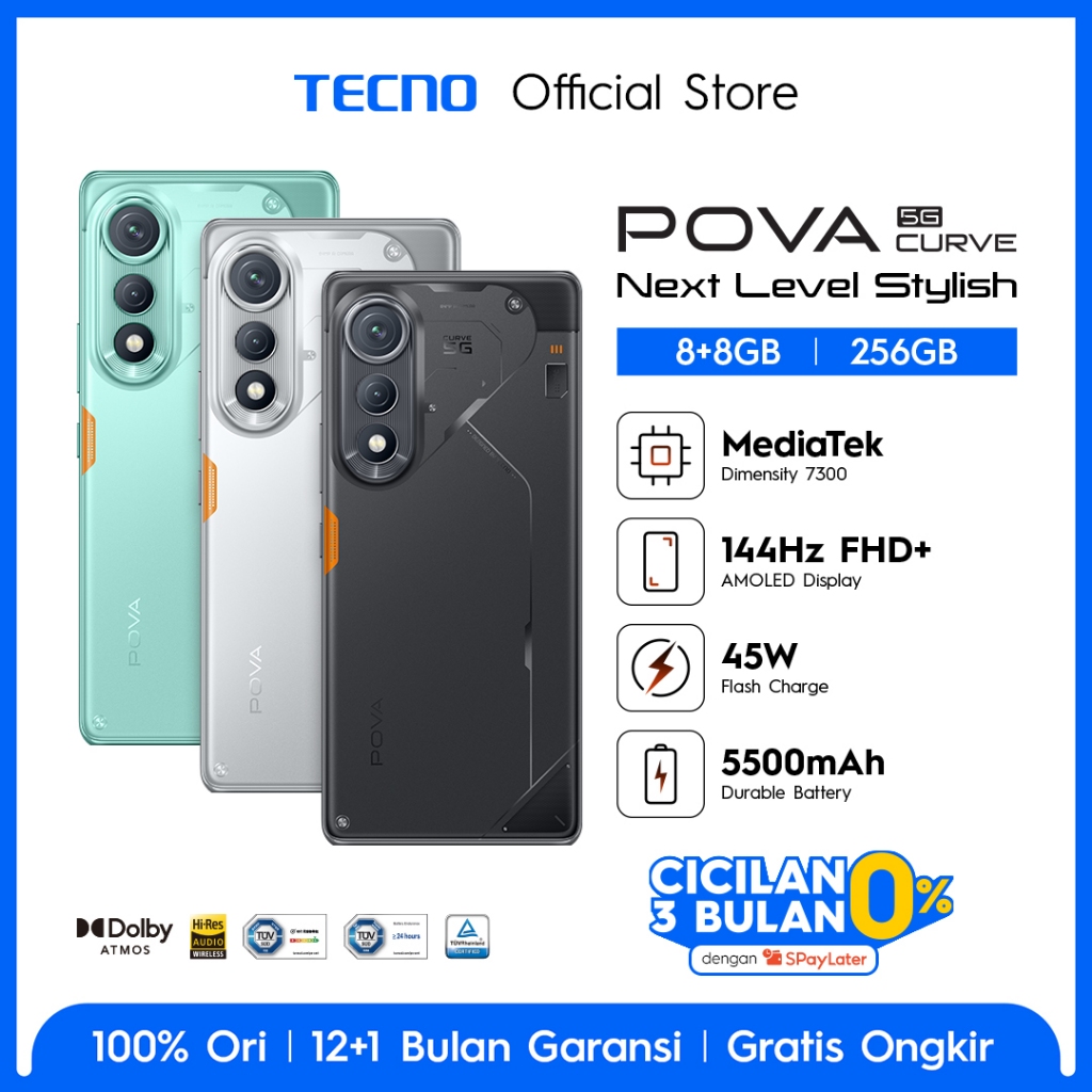 Jual TECNO POVA Curve 5G 8+8GB*/256GB, 5500mmAh + Bypass Charging 2.0 , Mediatek D7300 Ultimate 5G, 6,78" Curved AMOLED Display , 64MP Primary Camera, Android 15 - HiOS 15 - POVACurve | Shopee Indonesia