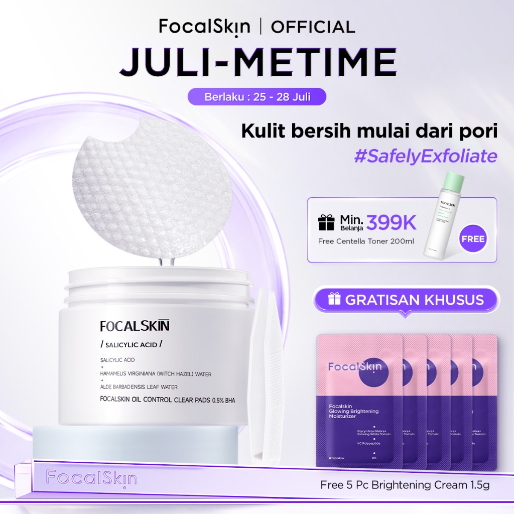 Wsp - [60 Pads] FOCALSKIN Acne Exfoliating Clear Pad Cica Pad / Kapas Eksfoliasi Wajah Toner Pad