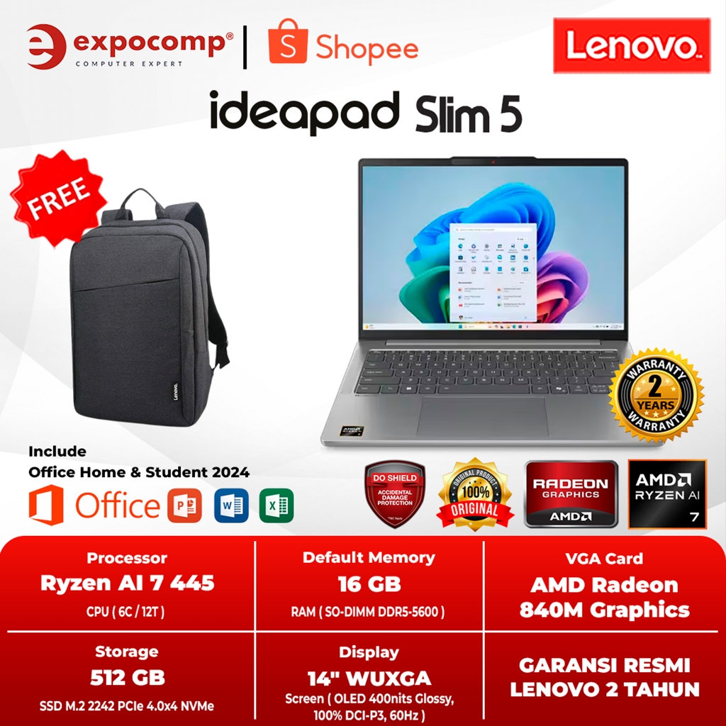LENOVO IDEAPAD SLIM 5 14AGP11 3CID 3DID AMD RYZEN AI 7-445 16GB 512GB OLED WIN 11 HOME + OFFICE HOME 2024