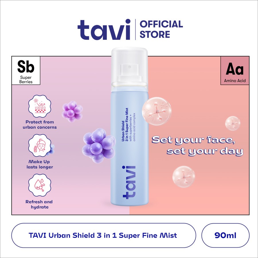 TAVI Urban Shield 3 in 1 Super Fine Mist 90 ml - Setting Spray Primer Make up Tahan Lama 12 Jam