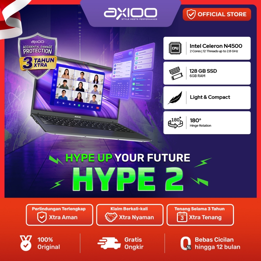 Jual AXIOO HYPE 2 | Intel Celeron N4500 RAM 6GB SSD 128GB HD TN Windows 11 | Shopee Indonesia