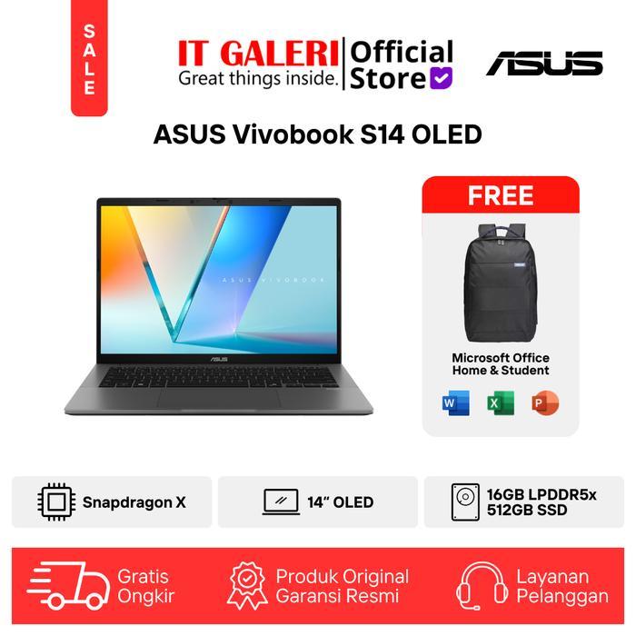 Jual LAPTOP ASUS Vivobook S14 OLED | S3407QA-OLEDP151M - S3407QA-OLEDP152M | Snapdragon X X1-26-100 | RAM 16GB | SSD 512GB | Layar 14"Inch WUXGA OLED | Windows 11 Home + Microsoft Office Home 2024 - Matte Gray (S3407QA-OLEDP151M), Unit | Shopee Indonesia