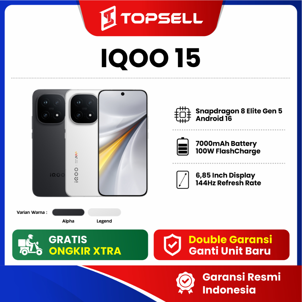 vivo iQOO 15 Snapdragon 8 Elite Gen 5 Baterai 7000mAh Layar 6.85 Inch Bergaransi Resmi