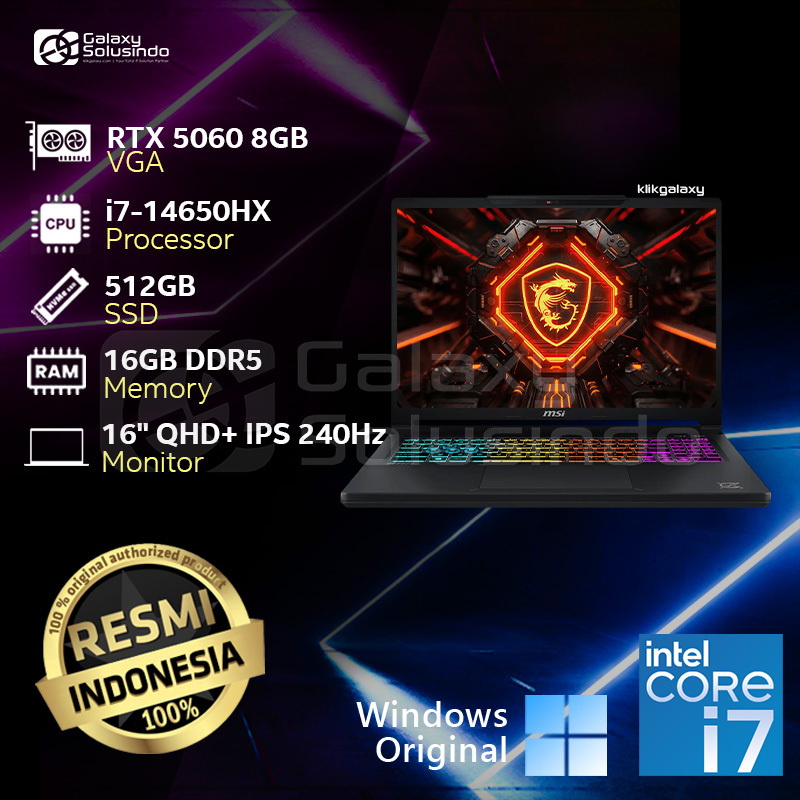 MSI CROSSHAIR 16 HX E14WFK-090ID - GeForce RTX 5060 Intel Core i7-14650HX 512GB SSD 16GB RAM Notebook Laptop Gaming - GK