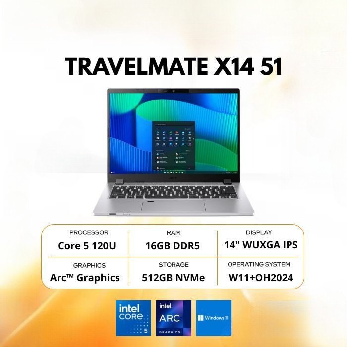 Laptop Acer TravelMate X14-51-568C/ Intel Core 5 120U/16GB/ SSD 512GB/Windows 11 + Office Original