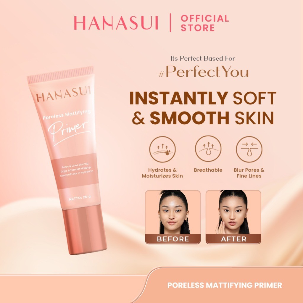 (ORIGINAL) Hanasui Poreless Mattifying Primer 25g - Base Makeup Menyamarkan Pori & Garis Halus BPOM