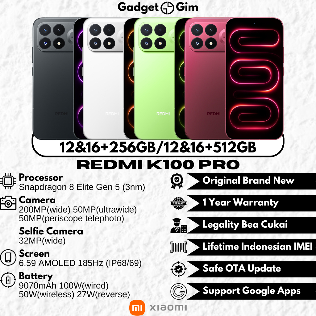 Jual Redmi K100 Pro 5G 16GB 512GB Snapdragon 8 Elite Gen 5 200MP 185Hz 8580mAh 100W IP68/69 BNIB Bergaransi Original | Shopee Indonesia